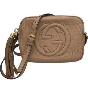 𝅺Gucci Soho Disco Bag Crossbody Handbag Purse in Beige Leather